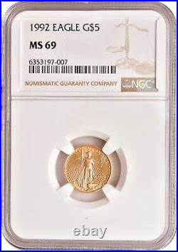 1992 American $5 Gold 1/10 Oz Eagle G$5 Gem Brilliant Uncirculated NGC MS69