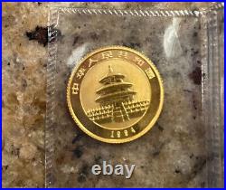 1994 1/10 Oz 10 Yuan China Gold Panda Coin, Uncirculated BU, Sealed