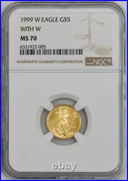 1999 W $5 American Gold Eagle With W MS70 NGC 946703-3