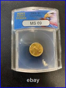 2006 1/10 Oz Gold Eagle Anacs Ms-69 Uncirculated 1/10 Oz Gold Slabbed $5