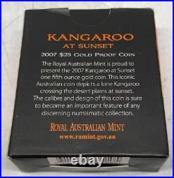 2007 $25 Gold Kangaroo At Sunset Coin 1/5 Ozt Proof MIB