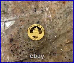 2008 1/20 Oz 20 Yuan China Gold Panda Coin, Uncirculated BU, Mint Sealed