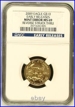 2009 P Bullion $10 Gold Eagle 1/4 oz NGC MS-69 Mint Error Reverse Struck Thru