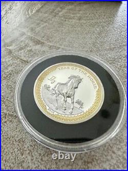 2014 Year Of The Horse Silver Coin Gold Plated Palau High Relief Proof Coa
