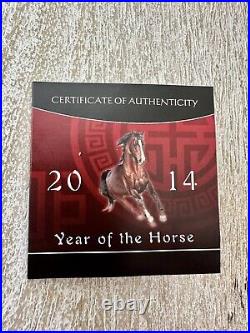 2014 Year Of The Horse Silver Coin Gold Plated Palau High Relief Proof Coa