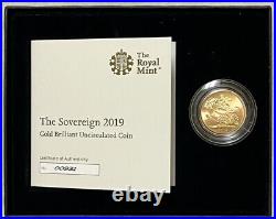 2019 GREAT BRITAIN GOLD SOVEREIGN BRILLIANT UNCIRCULATED With BOX/COA