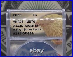 2022 $5 American GOLD Eagle 1/10th oz AGE Bullion ANACS MS70 #591RW First Strike