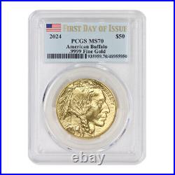 2024 $50 American Gold Buffalo PCGS MS70 First Day of Issue coin Flag Label