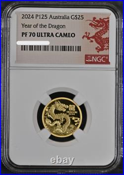 2024 Australia Lunar Series Year of the Dragon 1/4oz Gold Coin NGC PF 70 UCAM
