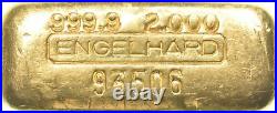 2.000 T Oz Ounce Engelhard Gold Bar Poured Vintage Bar 6476