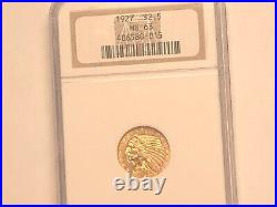 $2.50 Gold Indian Coin Dated 1927 NGC MS63 Grade