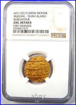 AH1122 India Mughal Gold Mohur Coin Certified NGC Uncirculated Detail (UNC MS)