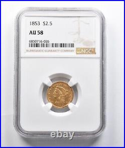 AU58 1853 $2.50 Liberty Head Gold Quarter Eagle NGC 7844
