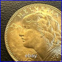 Bu Switzerland 1922 10 Ten Francs. 900 Gold Coin Km36.0933 Agw Low Mintage