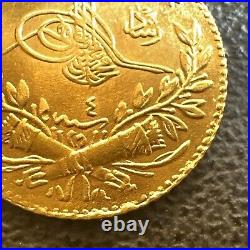Gold Coin Ottoman Empire 25 Kurus 1327 (1912) Year 4 Mehmed V Constantinople