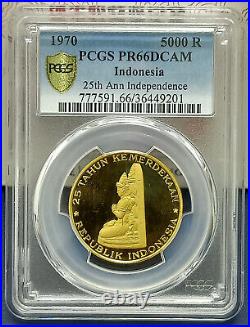 Indonesia Gold Coin 25Th Independen 5000 Rupiah 1970 PCGS PR66 DCAM