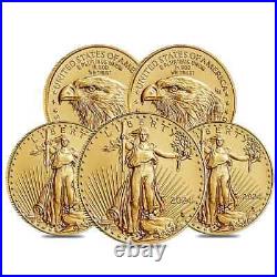 Lot of 5 2024 1/10 oz Gold American Eagle $5 Coin BU