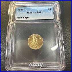 MS69 1986 $5 1/10oz Gold Eagle ICG MS 69 Uncirculated UNC BU