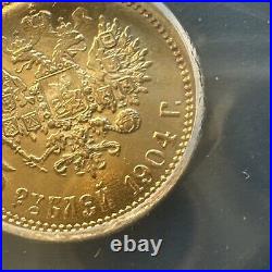 MS 65 1904 Russia 5 Rouble Ruble Gold Coin Better Date Low Mintage ICG MS65