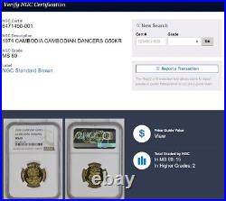 Ngc Ms-69 Cambodia Gold 50,000 Riels 1974 (cambodian Dancers) (rare)