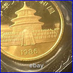 SUPERB GEM BU 1985 10 Yuan China 1/10 oz Gold Panda Coin Sealed OMP