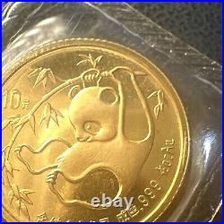 SUPERB GEM BU 1985 10 Yuan China 1/10 oz Gold Panda Coin Sealed OMP