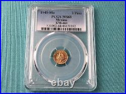 TOP POP! 1945-Mo 2 Peso Gold Mexico Dos Pesos MS68 PCGS Gem Uncirculated Coin